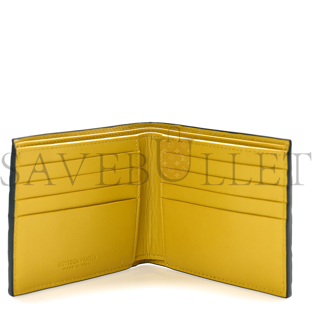 BOTTEGA VENETA NAPPA INTRECCIATO BI FOLD WALLET DENIM YELLOW  (11*9*1cm)